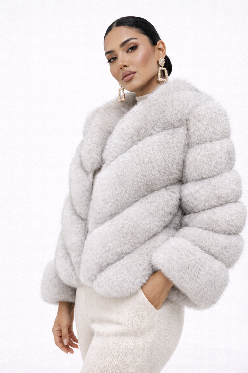 Jachetă din blană naturală Silver Ice - MEQUEEN